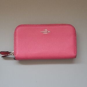 Coach Fuchsia Leather Zip Wallet
